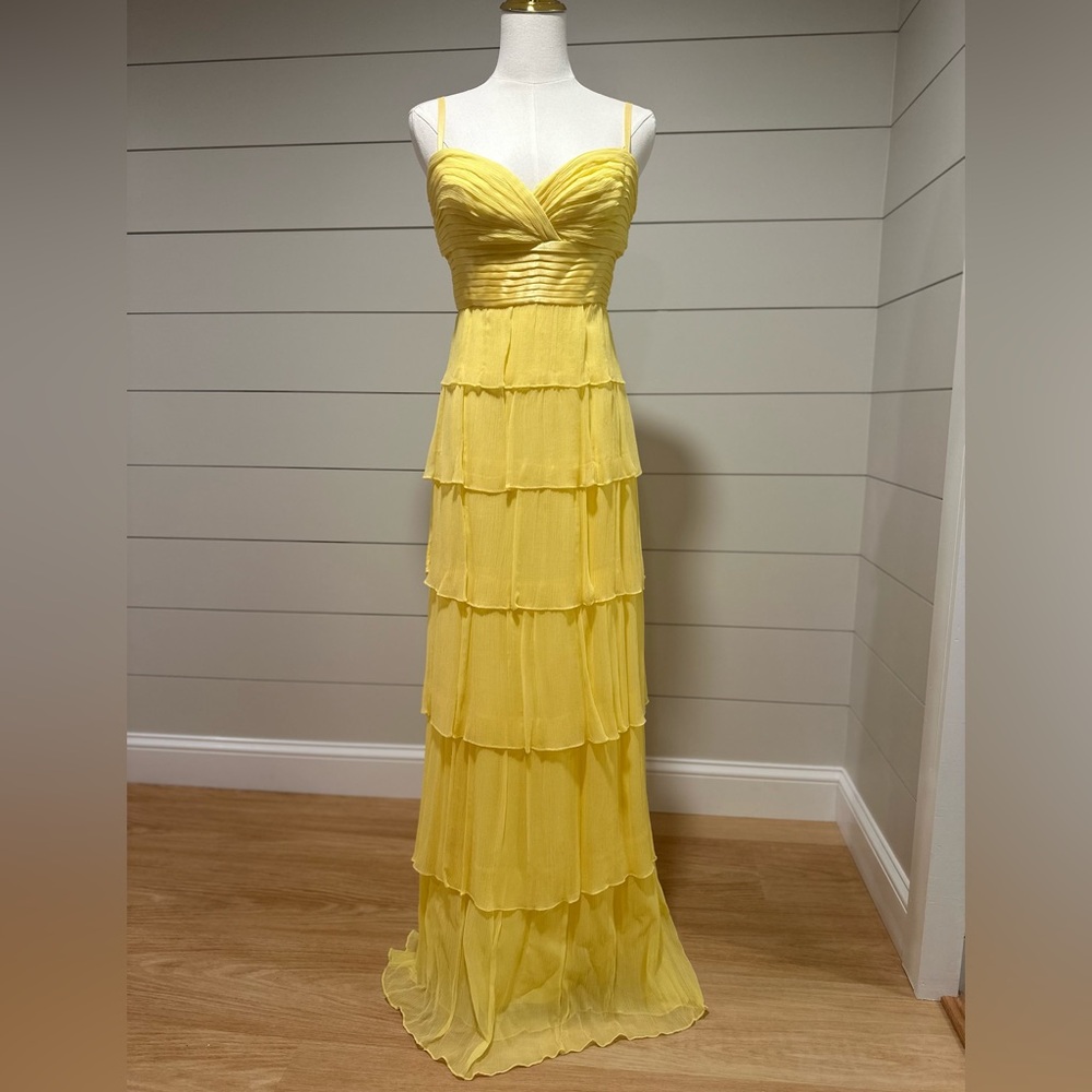 Bcbgmaxazria Yellow ruffle silk dress